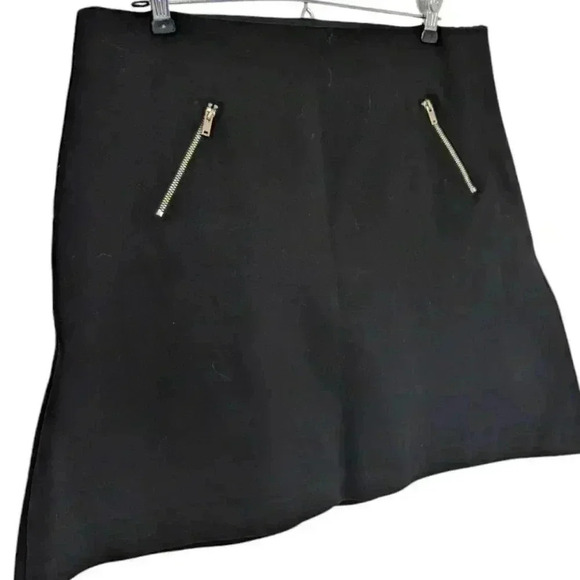 Simons Contemporaine Mini Skirt Black A-line Slanted Zipper Details Women's 10 - Picture 4 of 12